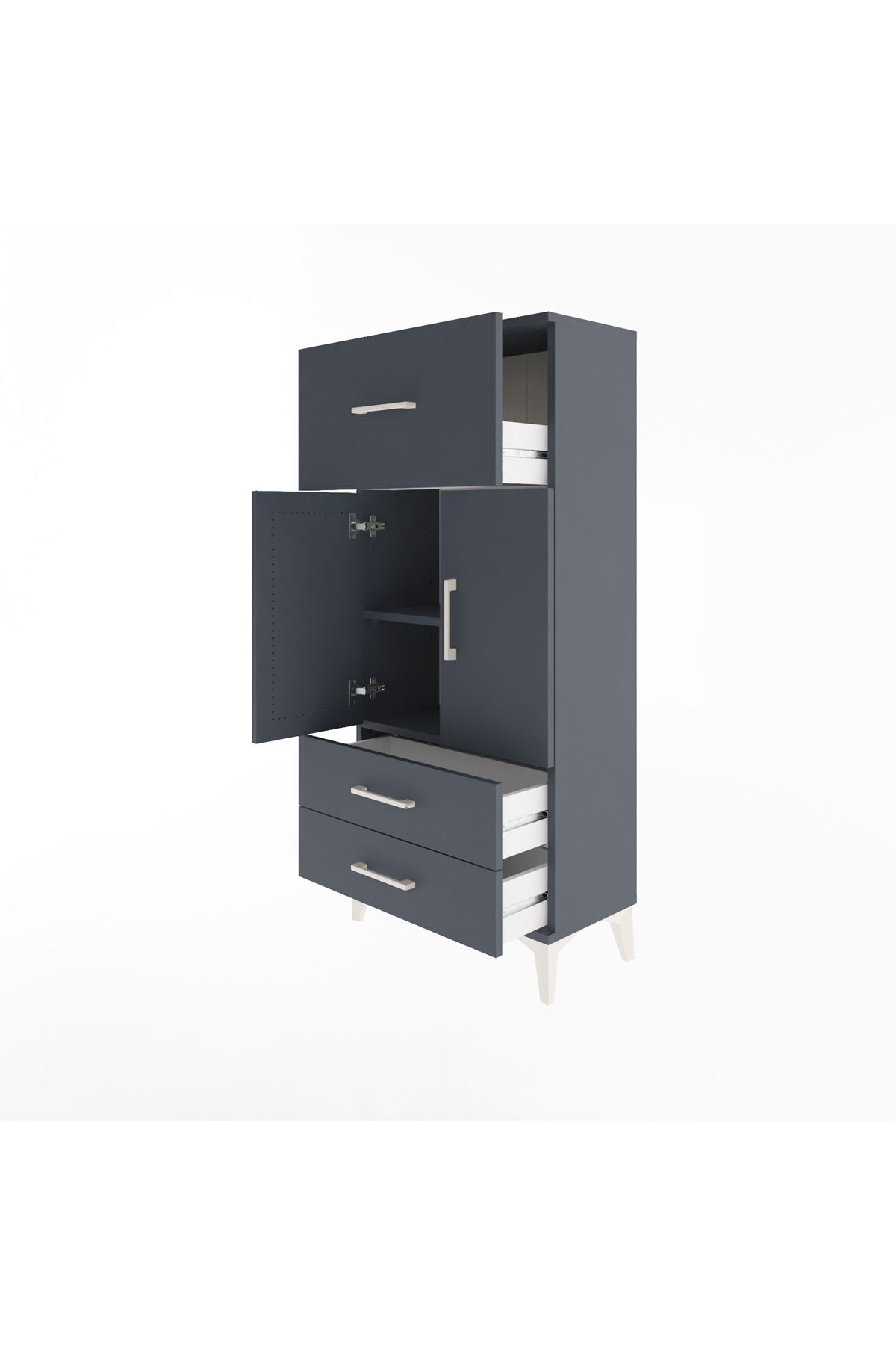 Arges Dolap 2 Raflı 3 Çekmeceli 2 Kapaklı 60x30x134 Antrasit-Antrasit