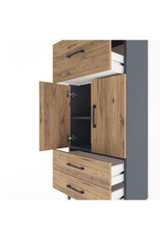 Arges Dolap 2 Raflı 3 Çekmeceli 2 Kapaklı 60x30x134 Antrasit-Çam