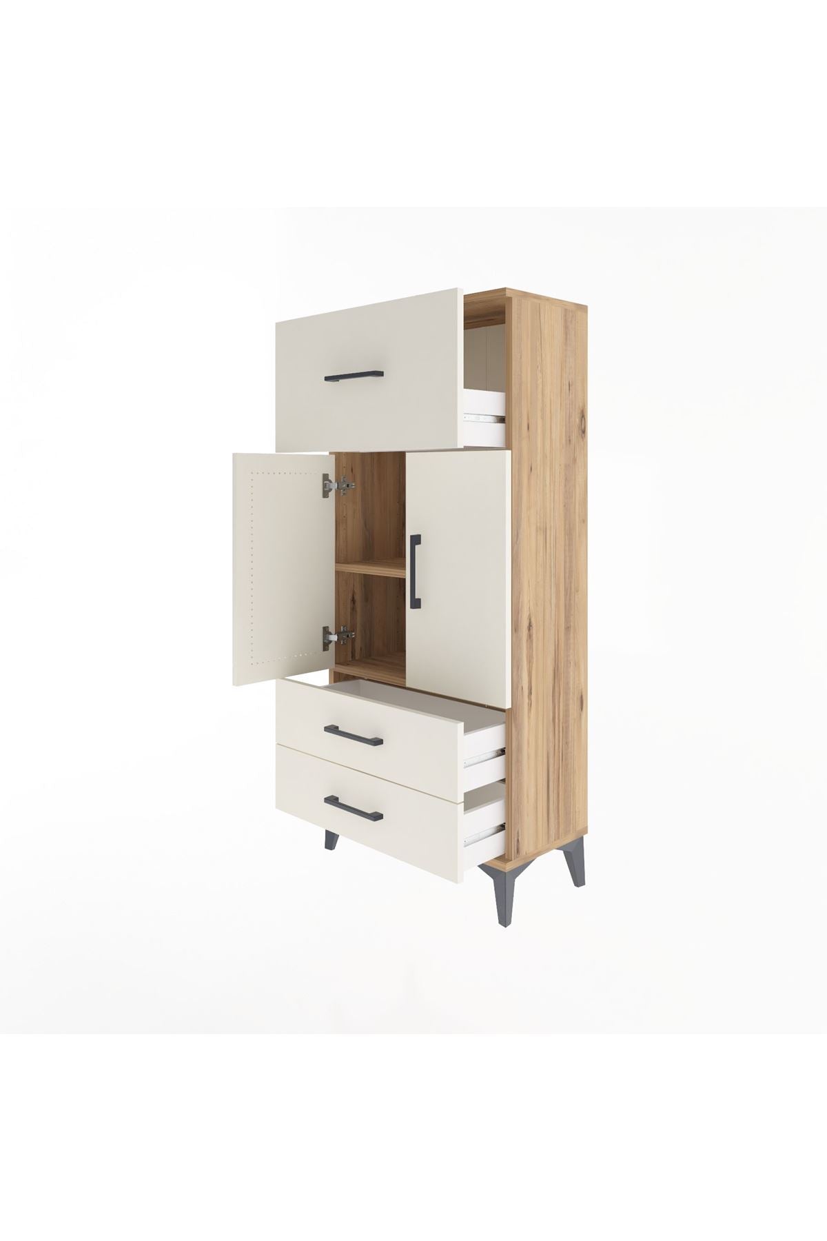 Arges Dolap 2 Raflı 3 Çekmeceli 2 Kapaklı 60x30x134 Çam-Aytaşı