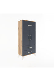 Arges Dolap 2 Raflı 3 Çekmeceli 2 Kapaklı 60x30x134 Çam-Antrasit