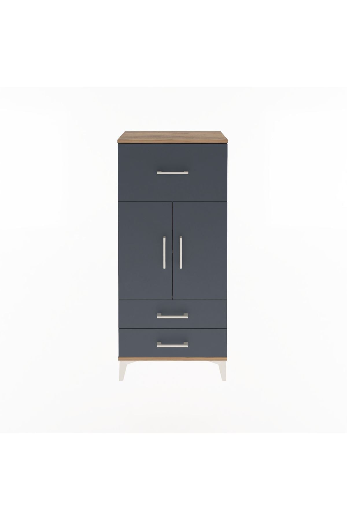 Arges Dolap 2 Raflı 3 Çekmeceli 2 Kapaklı 60x30x134 Çam-Antrasit