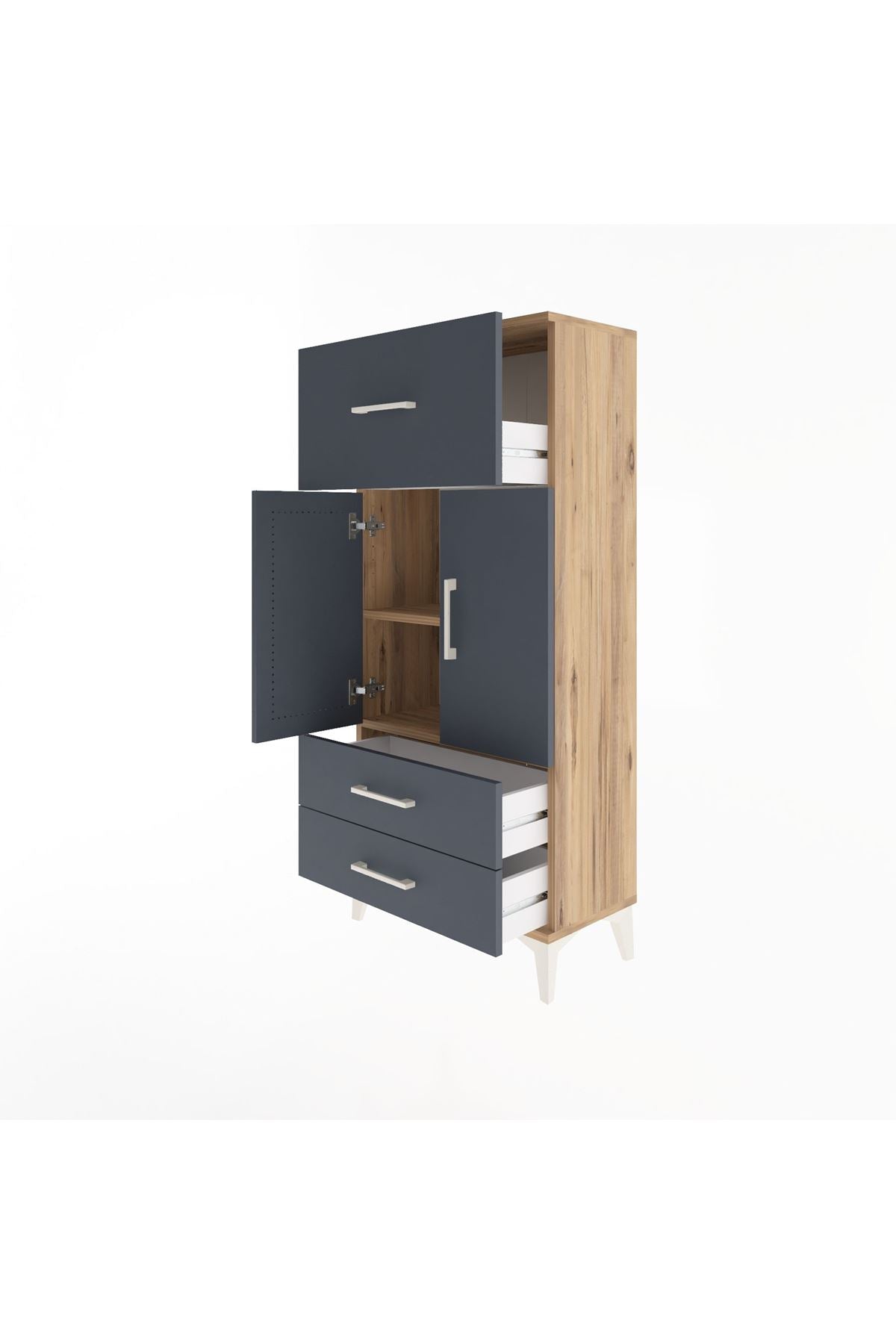 Arges Dolap 2 Raflı 3 Çekmeceli 2 Kapaklı 60x30x134 Çam-Antrasit