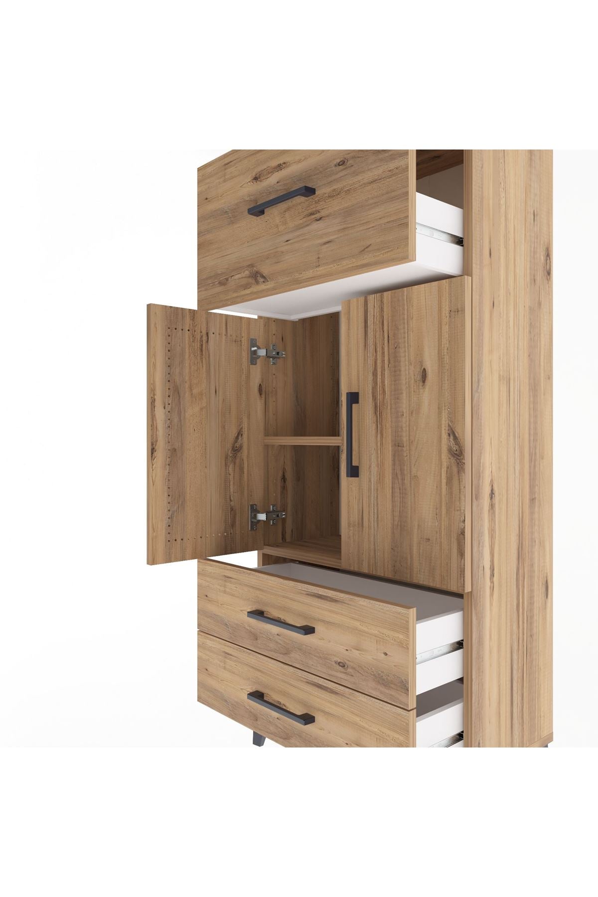 Arges Dolap 2 Raflı 3 Çekmeceli 2 Kapaklı 60x30x134 Çam-Çam