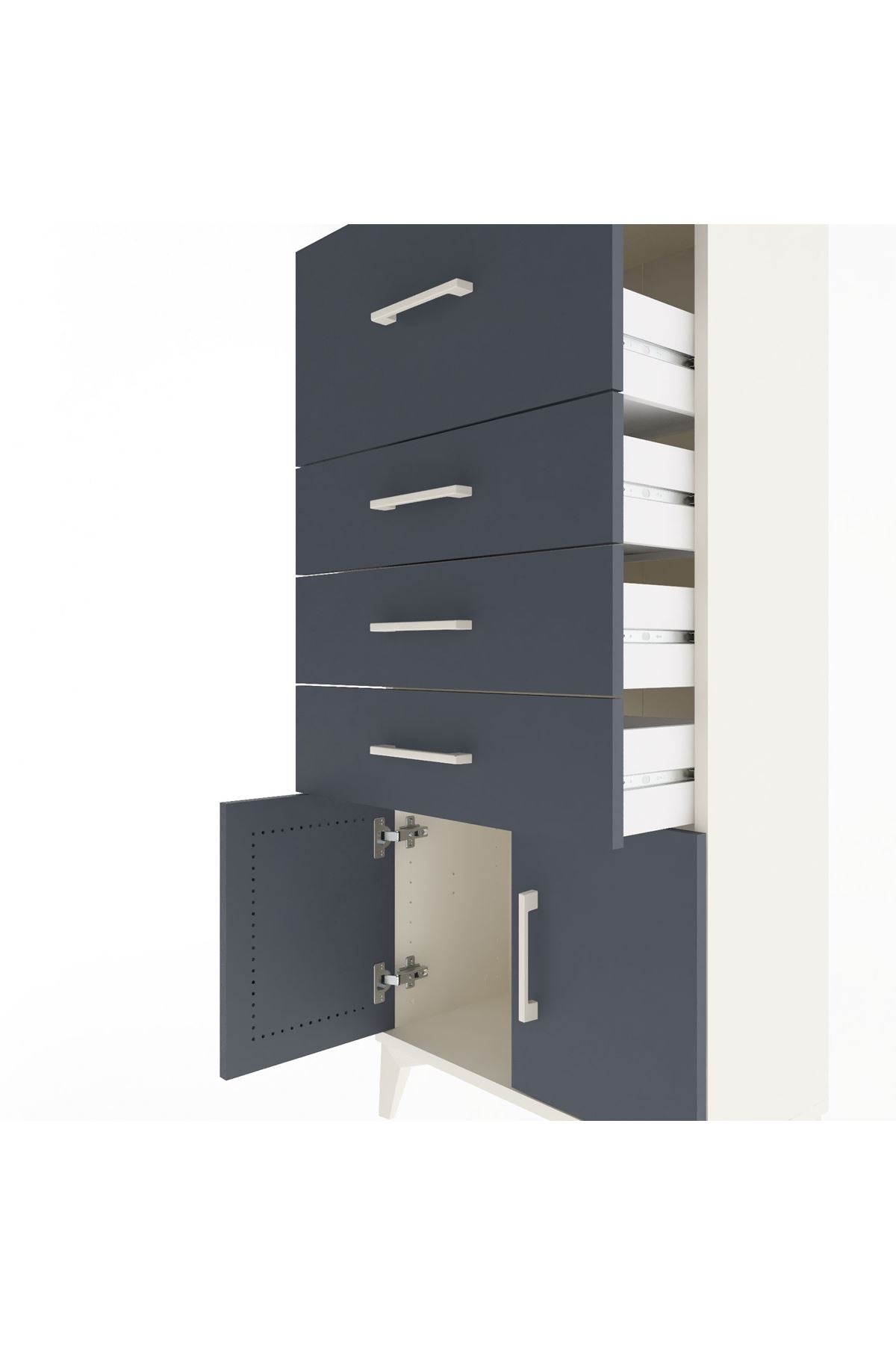 Arges Dolap 4 Çekmeceli 2 Kapaklı 60x30x134 Aytaşı-Antrasit