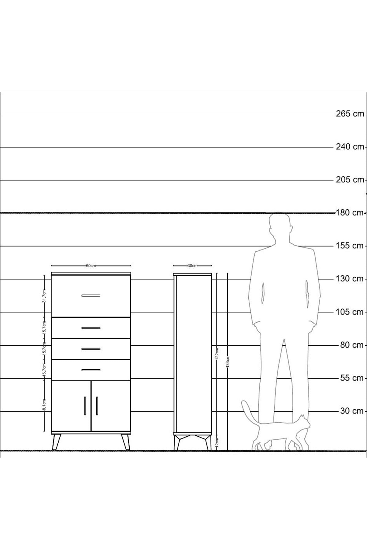 Arges Dolap 4 Çekmeceli 2 Kapaklı 60x30x134 Aytaşı-Antrasit