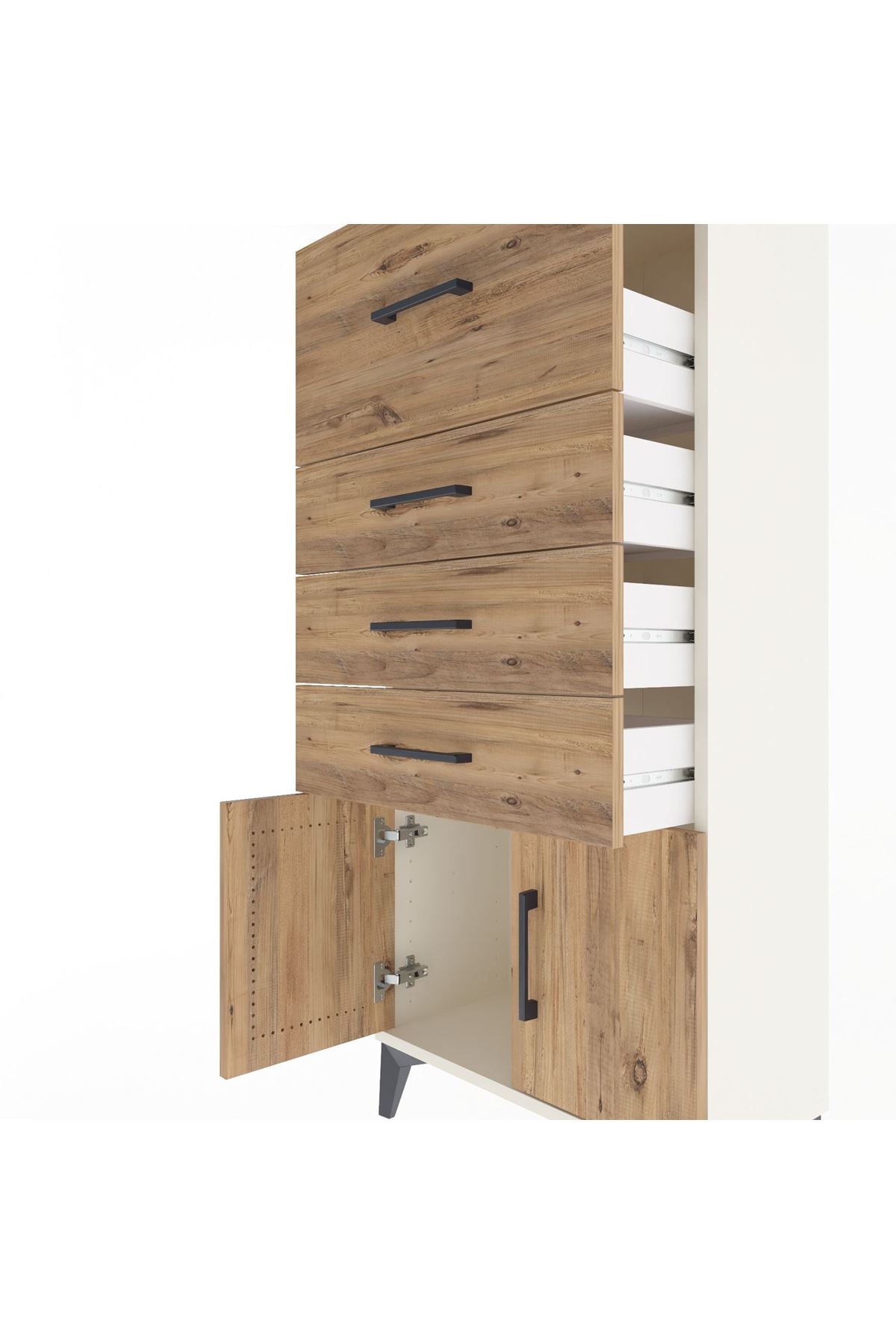 Arges Dolap 4 Çekmeceli 2 Kapaklı 60x30x134 Aytaşı-Çam