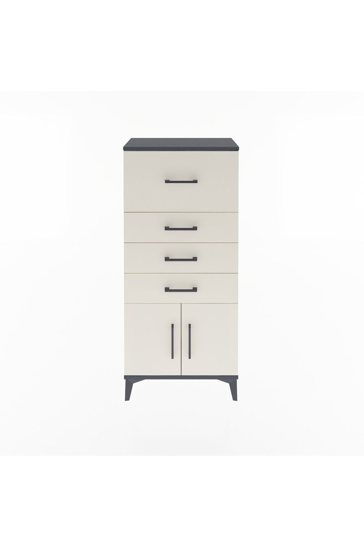 Arges Dolap 4 Çekmeceli 2 Kapaklı 60x30x134 Antrasit-Aytaşı