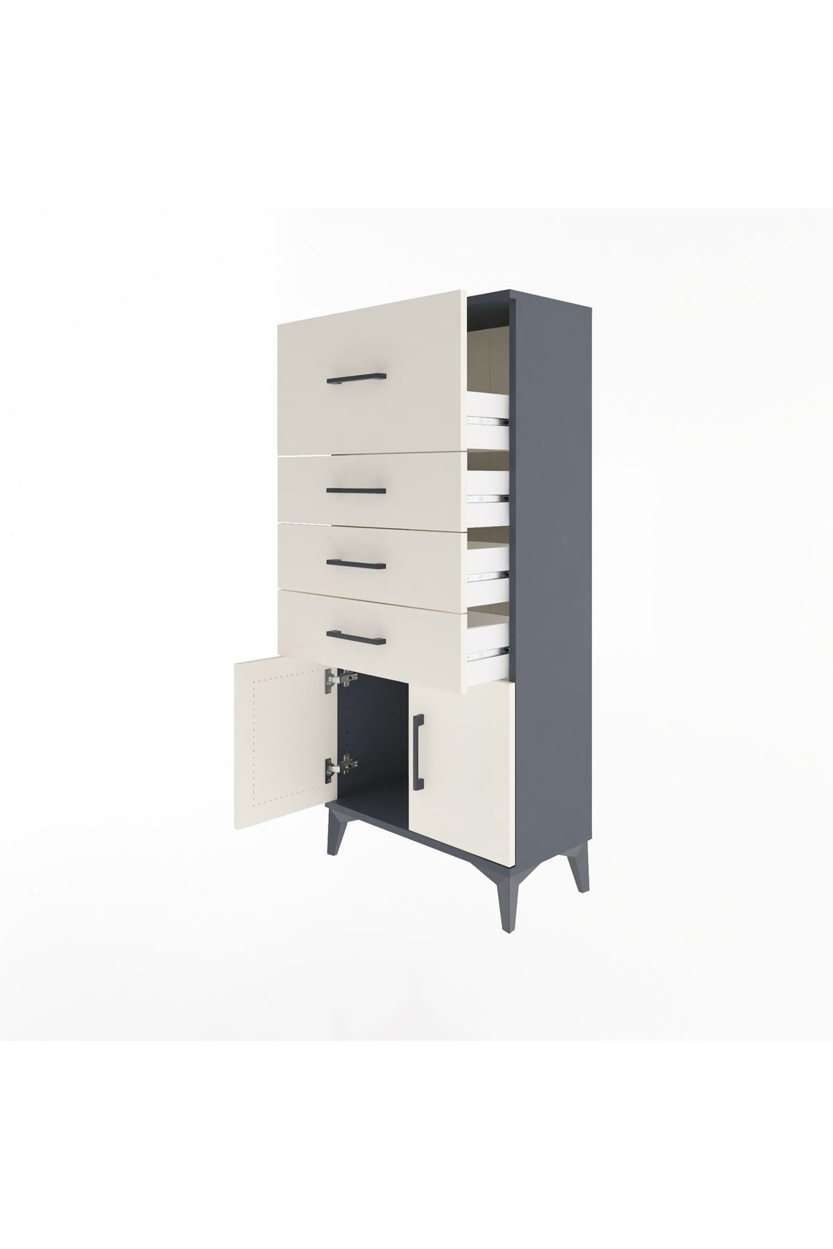 Arges Dolap 4 Çekmeceli 2 Kapaklı 60x30x134 Antrasit-Aytaşı