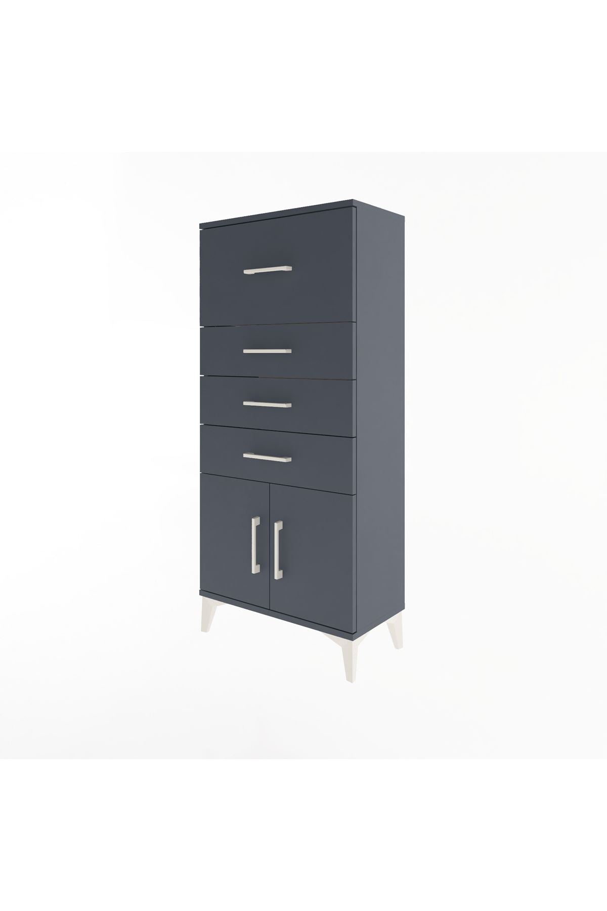 Arges Dolap 4 Çekmeceli 2 Kapaklı 60x30x134 Antrasit-Antrasit