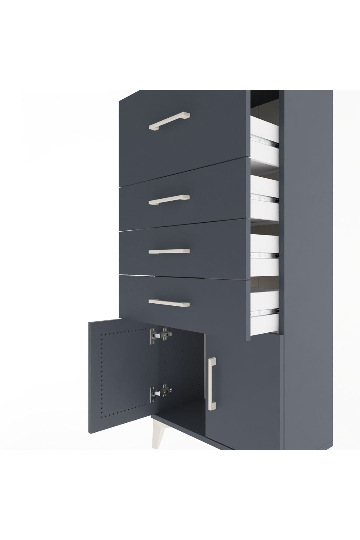 Arges Dolap 4 Çekmeceli 2 Kapaklı 60x30x134 Antrasit-Antrasit