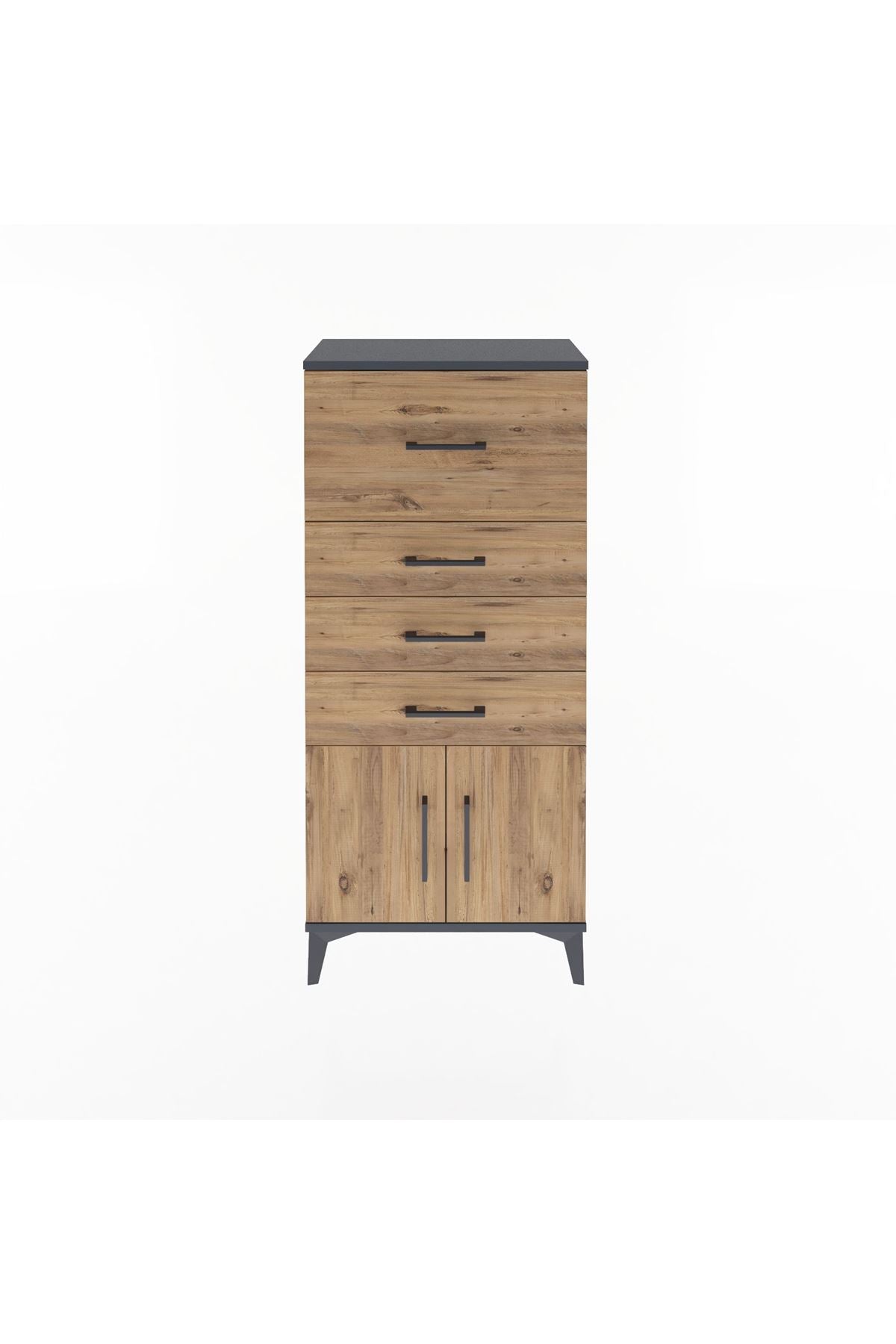 Arges Dolap 4 Çekmeceli 2 Kapaklı 60x30x134 Antrasit-Çam