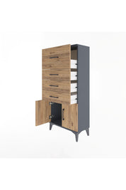 Arges Dolap 4 Çekmeceli 2 Kapaklı 60x30x134 Antrasit-Çam