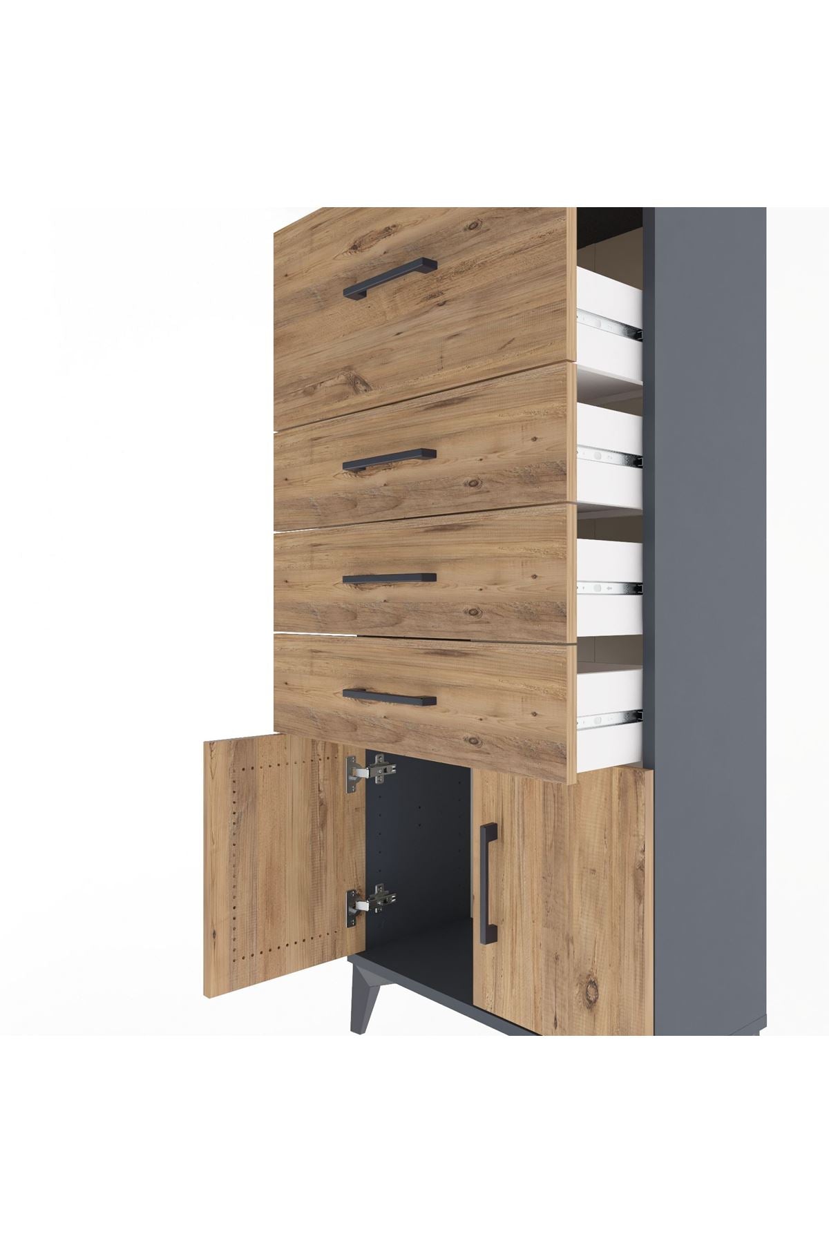 Arges Dolap 4 Çekmeceli 2 Kapaklı 60x30x134 Antrasit-Çam
