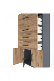 Arges Dolap 4 Çekmeceli 2 Kapaklı 60x30x134 Antrasit-Çam