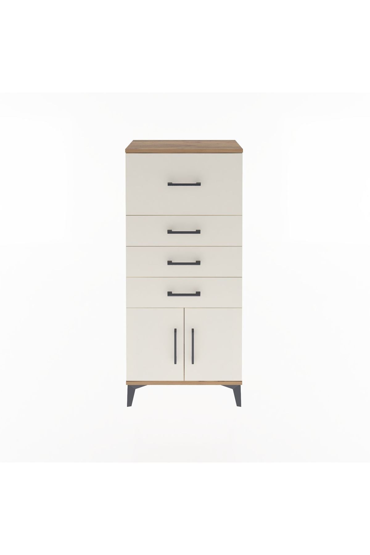 Arges Dolap 4 Çekmeceli 2 Kapaklı 60x30x134 Çam-Aytaşı