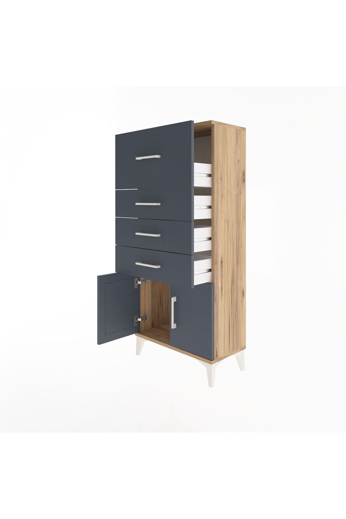 Arges Dolap 4 Çekmeceli 2 Kapaklı 60x30x134 Çam-Antrasit