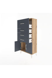 Arges Dolap 4 Çekmeceli 2 Kapaklı 60x30x134 Çam-Antrasit