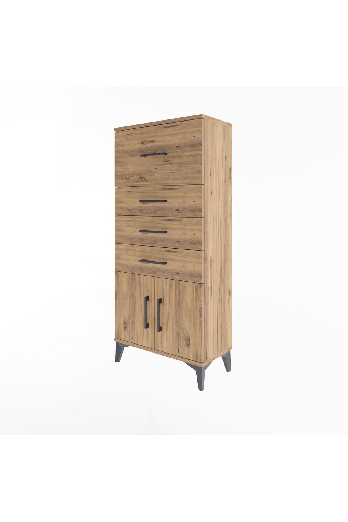 Arges Dolap 4 Çekmeceli 2 Kapaklı 60x30x134 Çam-Çam