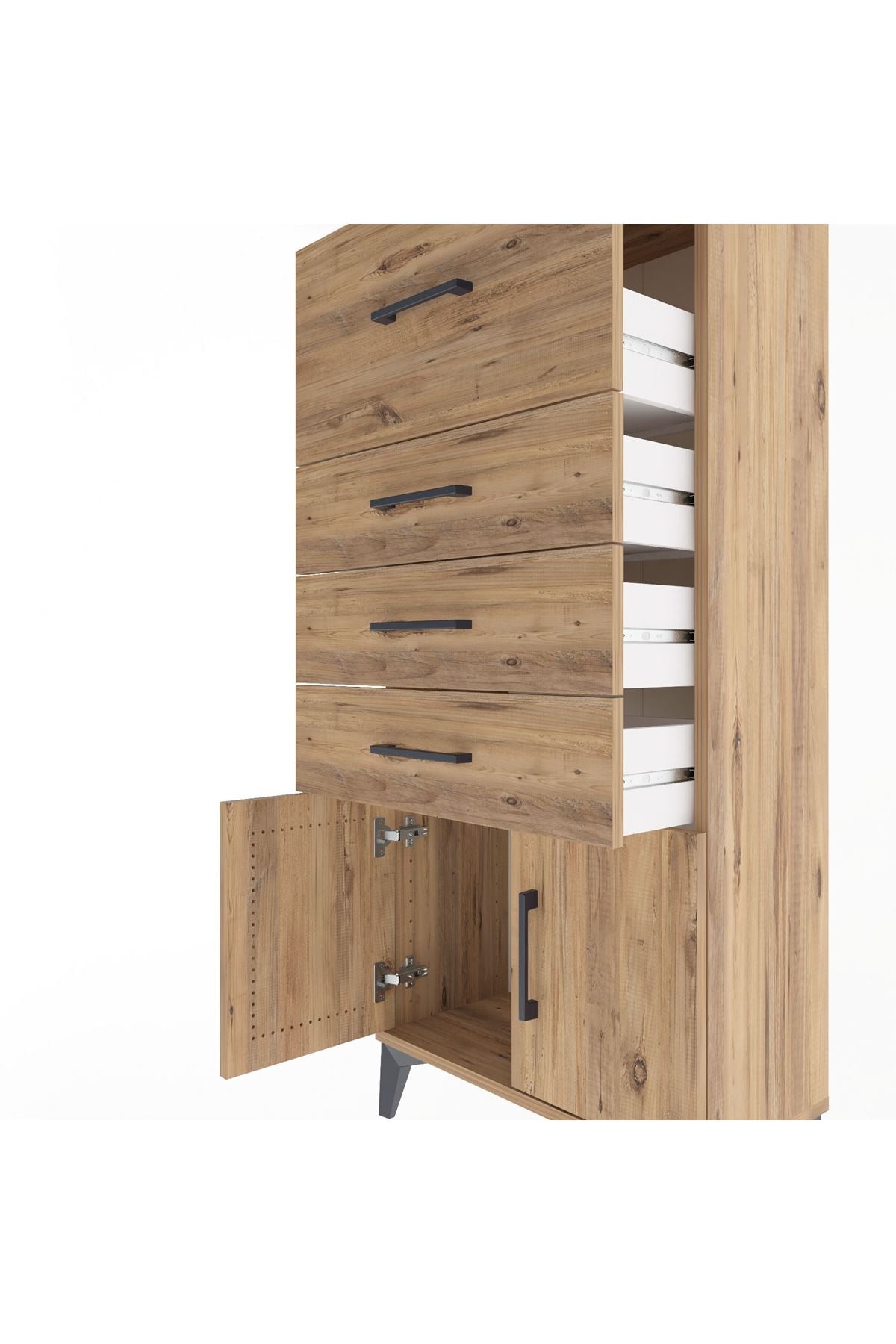 Arges Dolap 4 Çekmeceli 2 Kapaklı 60x30x134 Çam-Çam