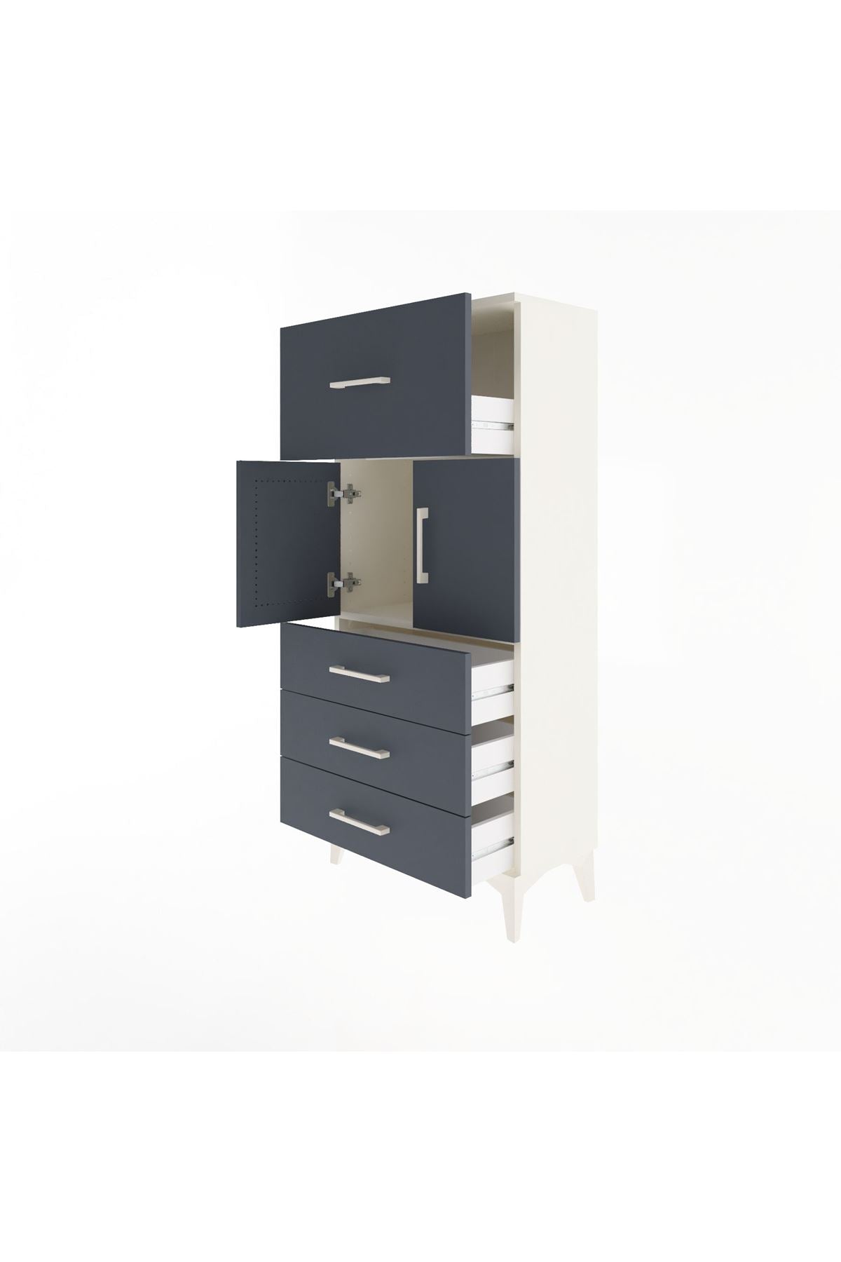 Arges Dolap Tek Raflı 4 Çekmeceli 2 Kapaklı 60x30x134 Aytaşı-Antrasit