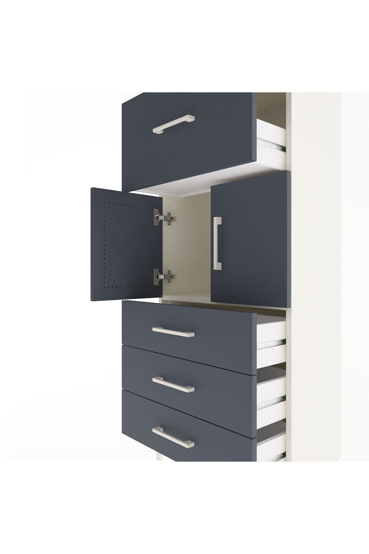 Arges Dolap Tek Raflı 4 Çekmeceli 2 Kapaklı 60x30x134 Aytaşı-Antrasit