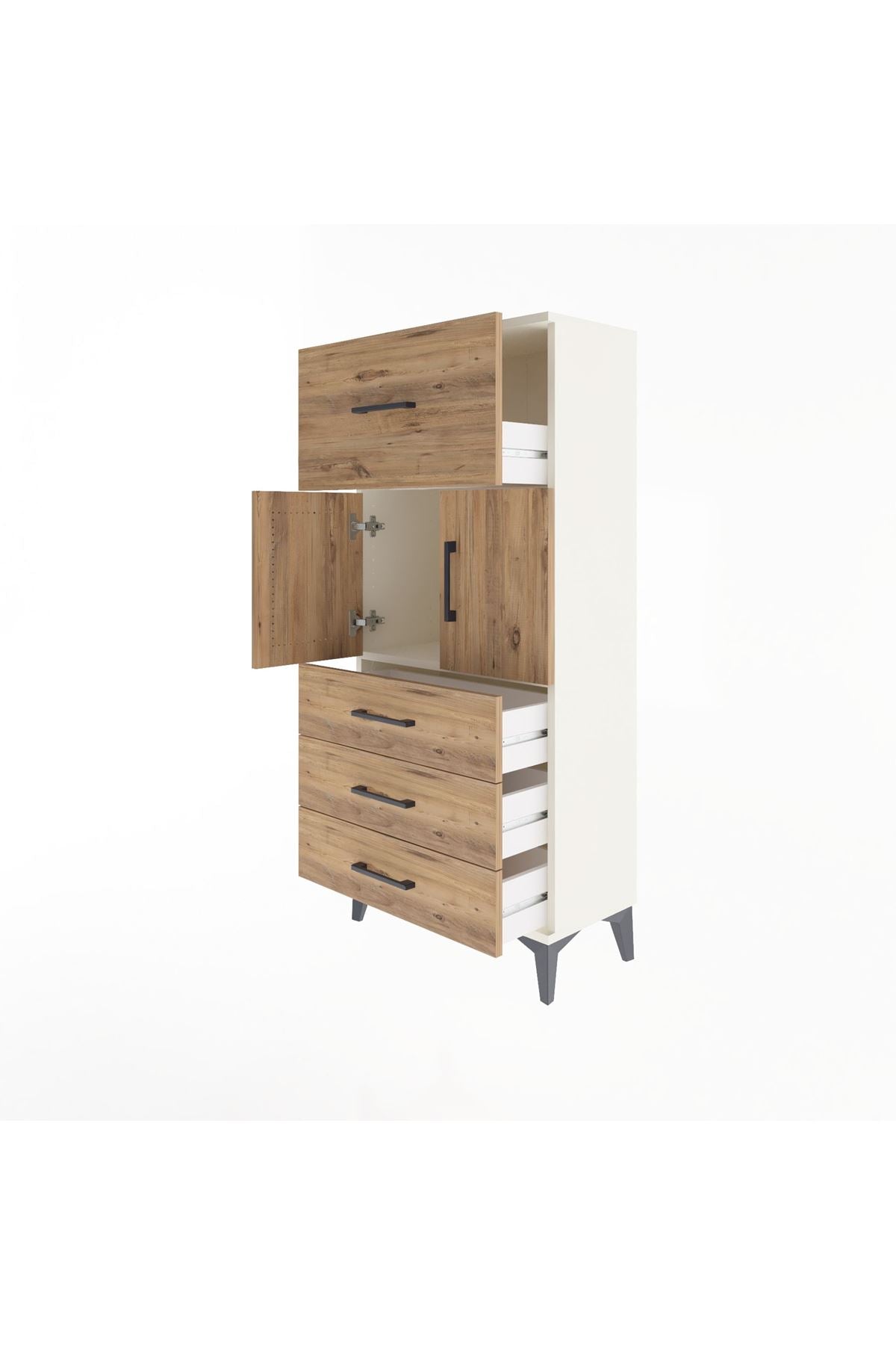 Arges Dolap Tek Raflı 4 Çekmeceli 2 Kapaklı 60x30x134 Aytaşı-Çam