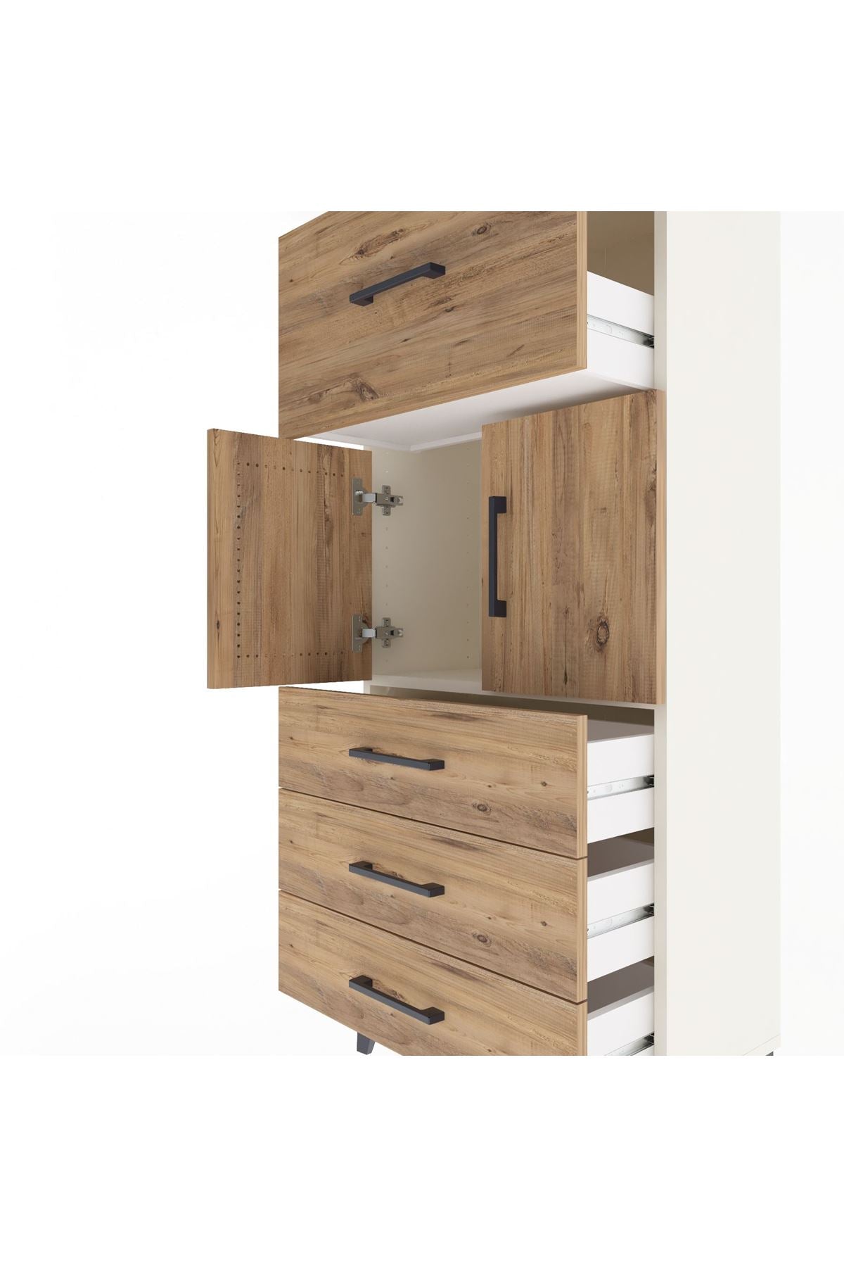 Arges Dolap Tek Raflı 4 Çekmeceli 2 Kapaklı 60x30x134 Aytaşı-Çam