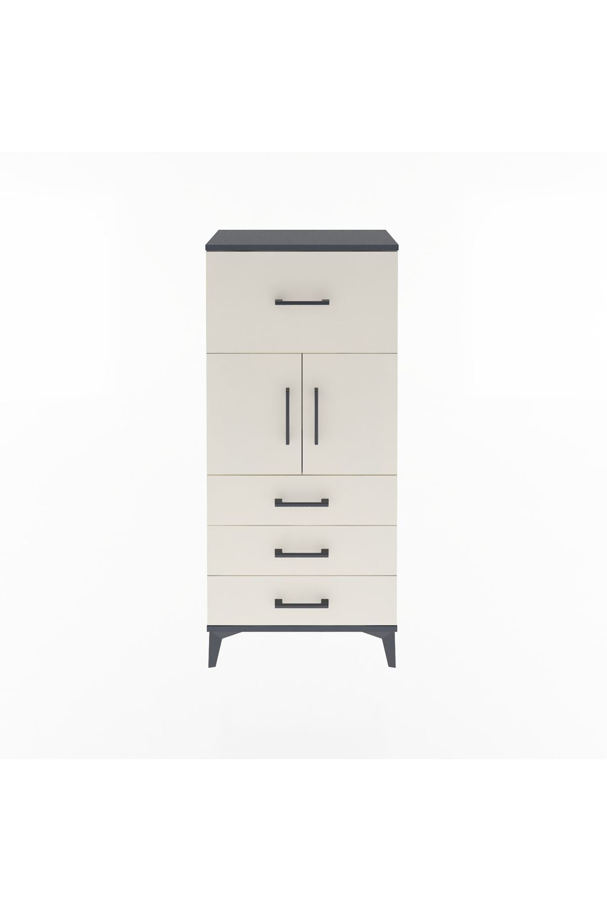 Arges Dolap Tek Raflı 4 Çekmeceli 2 Kapaklı 60x30x134 Antrasit-Aytaşı