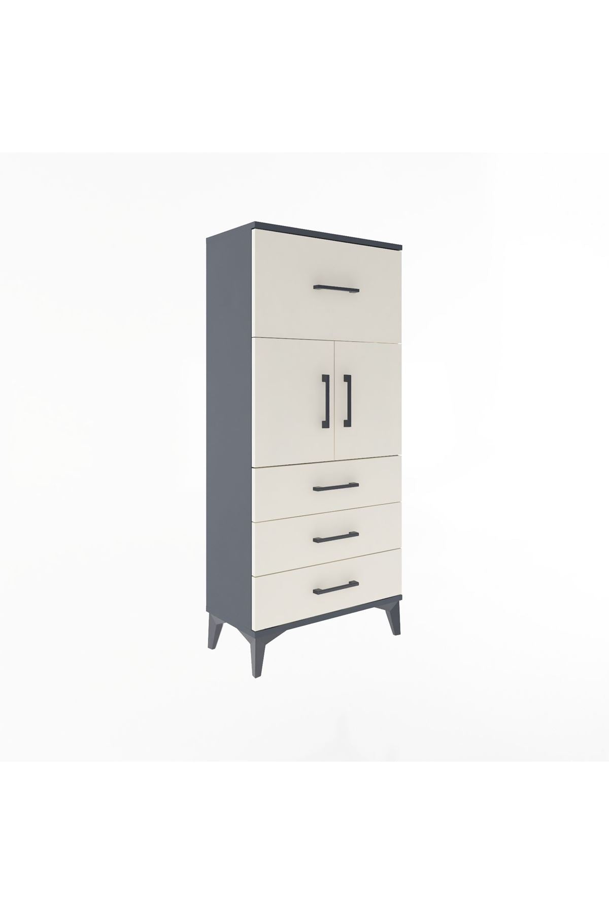 Arges Dolap Tek Raflı 4 Çekmeceli 2 Kapaklı 60x30x134 Antrasit-Aytaşı