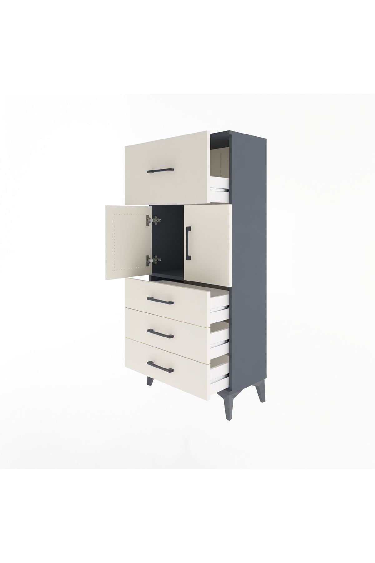 Arges Dolap Tek Raflı 4 Çekmeceli 2 Kapaklı 60x30x134 Antrasit-Aytaşı