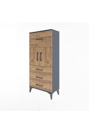 Arges Dolap Tek Raflı 4 Çekmeceli 2 Kapaklı 60x30x134 Antrasit-Çam