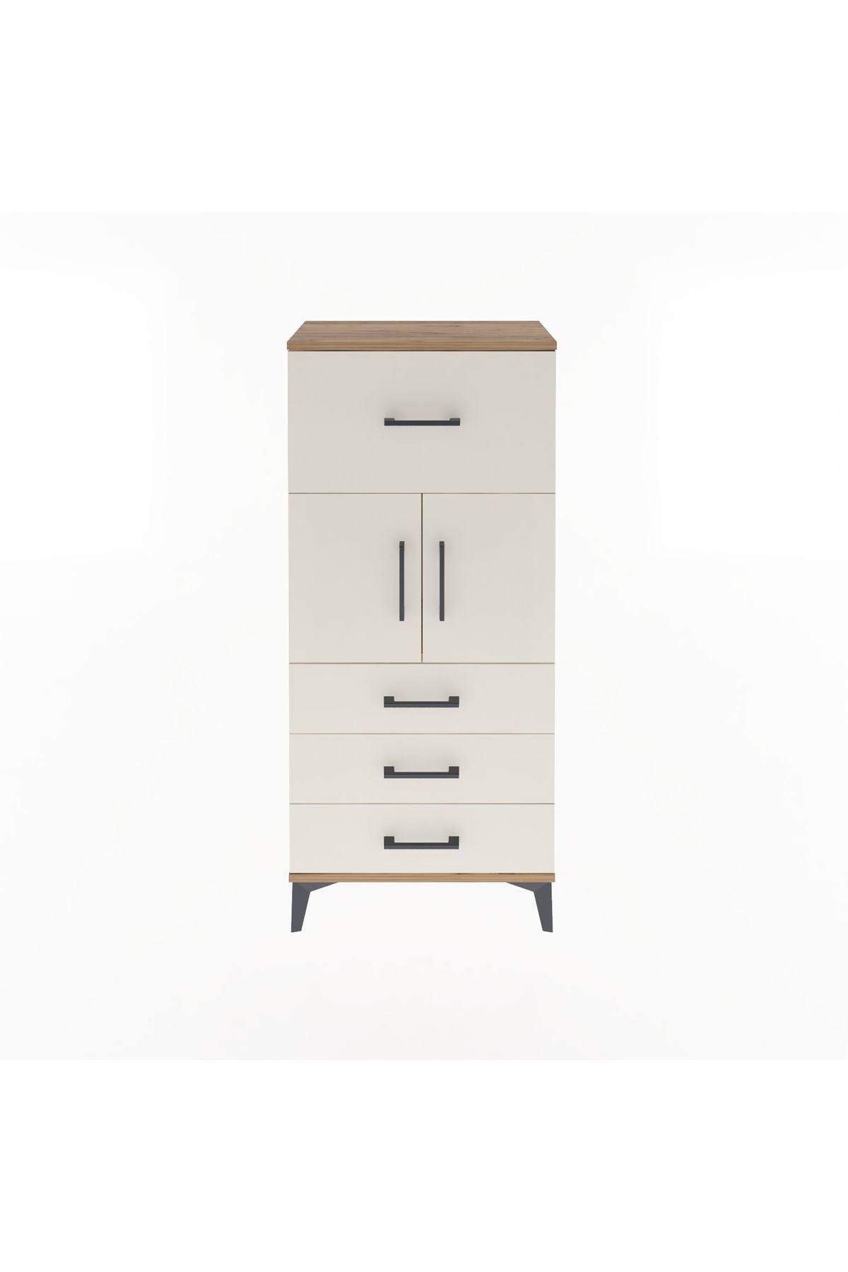 Arges Dolap Tek Raflı 4 Çekmeceli 2 Kapaklı 60x30x134 Çam-Aytaşı