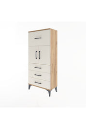 Arges Dolap Tek Raflı 4 Çekmeceli 2 Kapaklı 60x30x134 Çam-Aytaşı