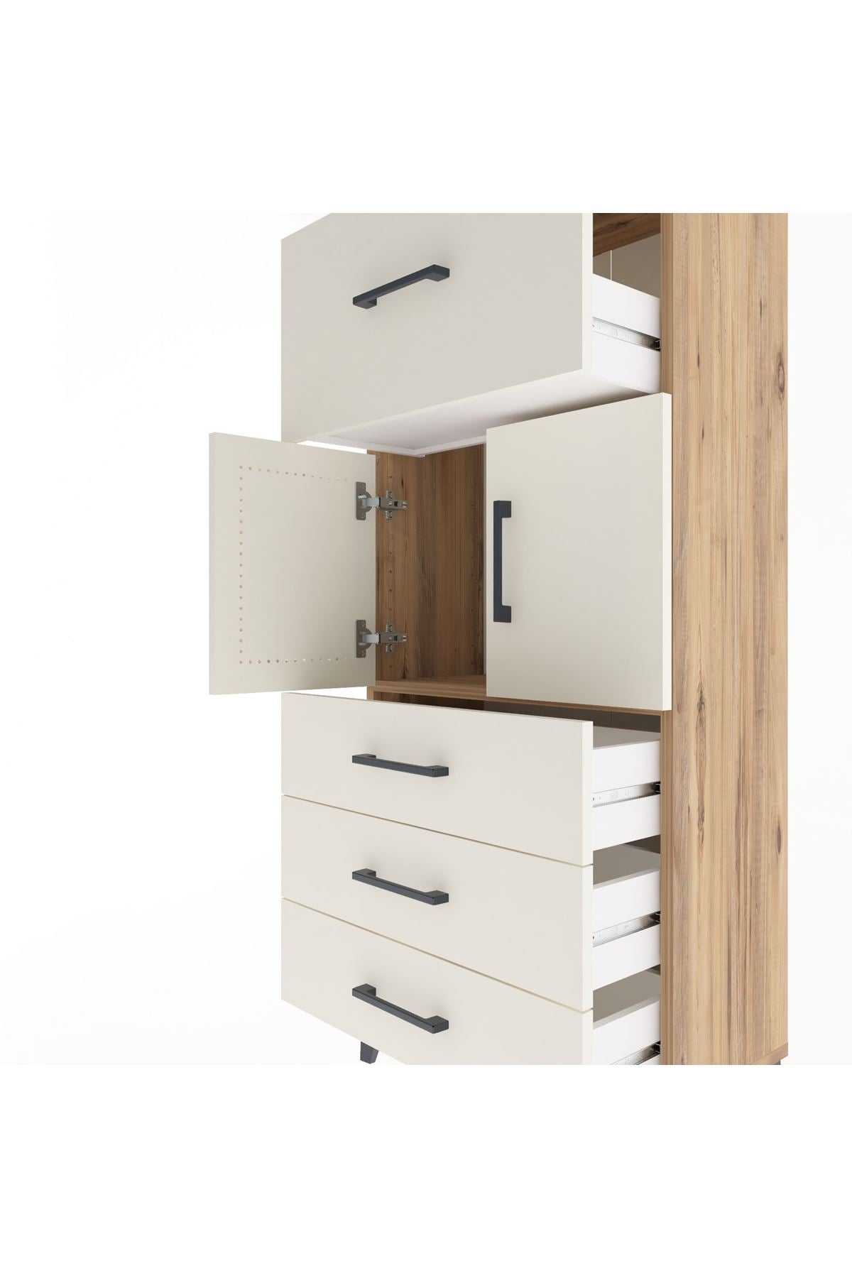 Arges Dolap Tek Raflı 4 Çekmeceli 2 Kapaklı 60x30x134 Çam-Aytaşı