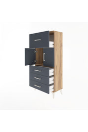 Arges Dolap Tek Raflı 4 Çekmeceli 2 Kapaklı 60x30x134 Çam-Antrasit