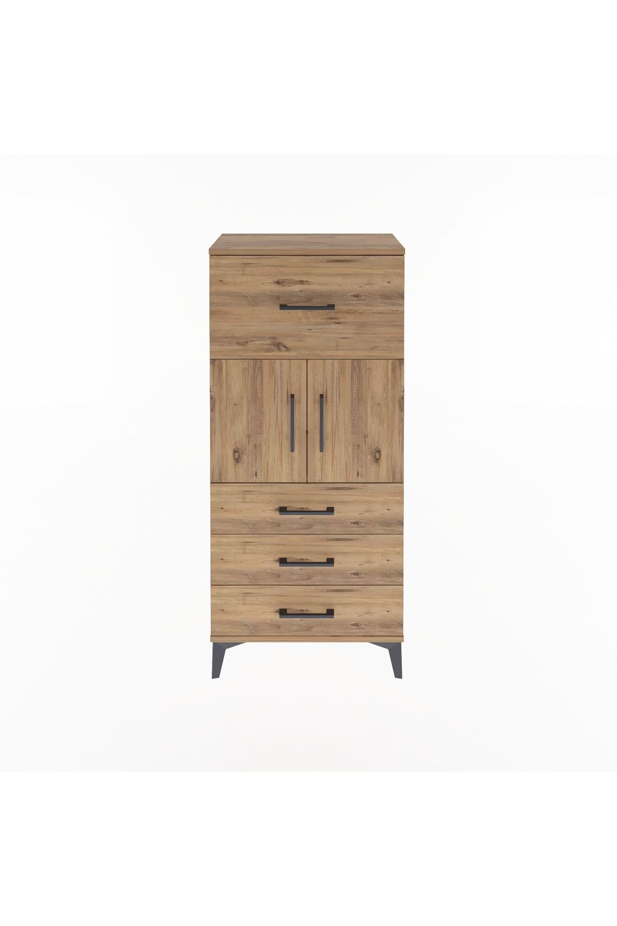 Arges Dolap Tek Raflı 4 Çekmeceli 2 Kapaklı 60x30x134 Çam-Çam