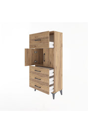 Arges Dolap Tek Raflı 4 Çekmeceli 2 Kapaklı 60x30x134 Çam-Çam
