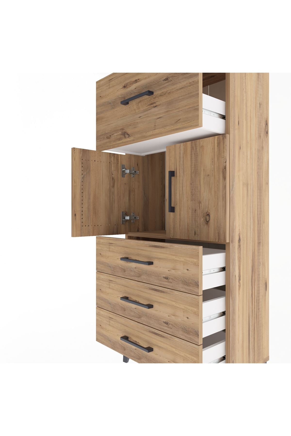 Arges Dolap Tek Raflı 4 Çekmeceli 2 Kapaklı 60x30x134 Çam-Çam