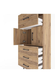 Arges Dolap Tek Raflı 4 Çekmeceli 2 Kapaklı 60x30x134 Çam-Çam