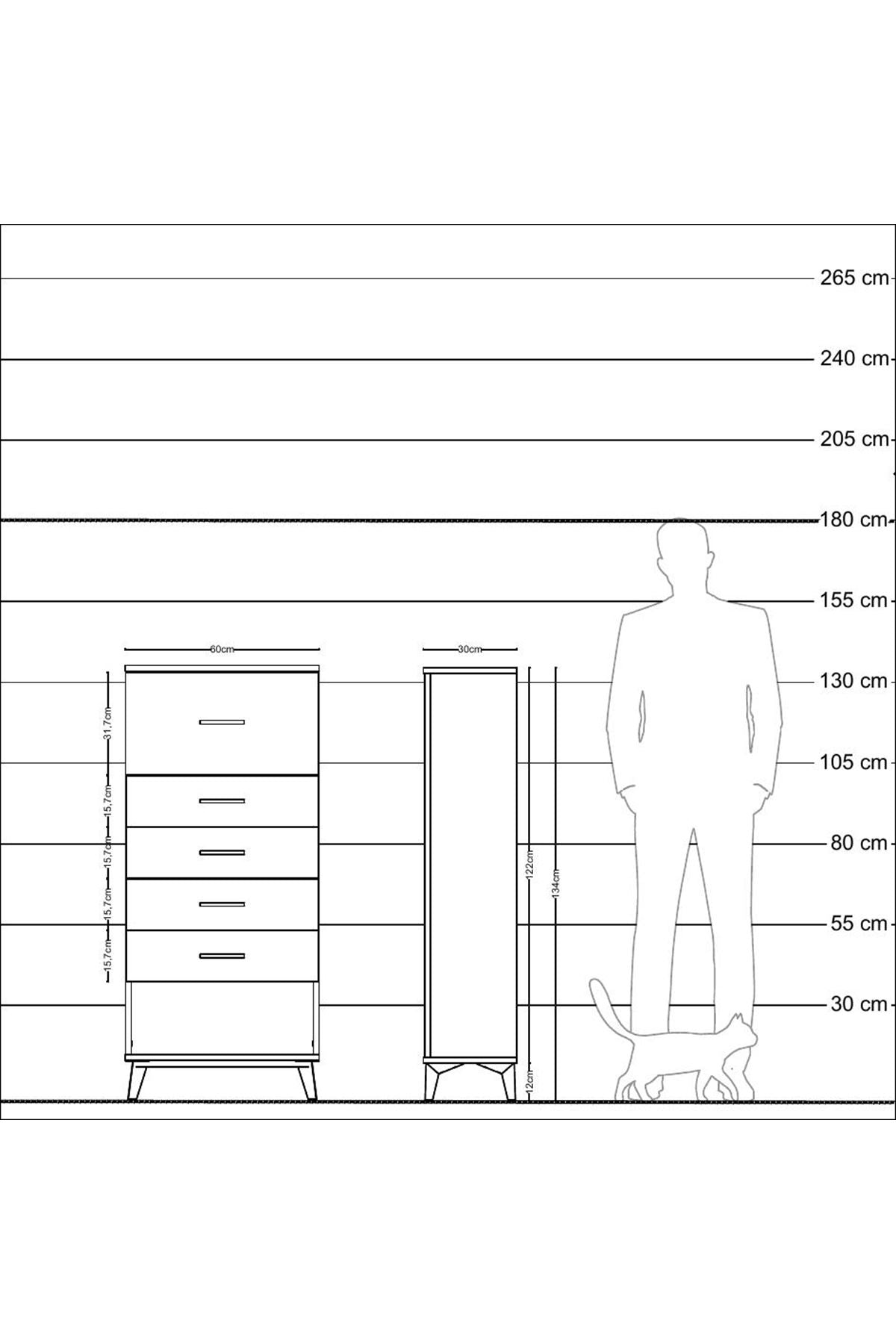 Arges Dolap 5 Çekmeceli 60x30x134 Aytaşı-Antrasit