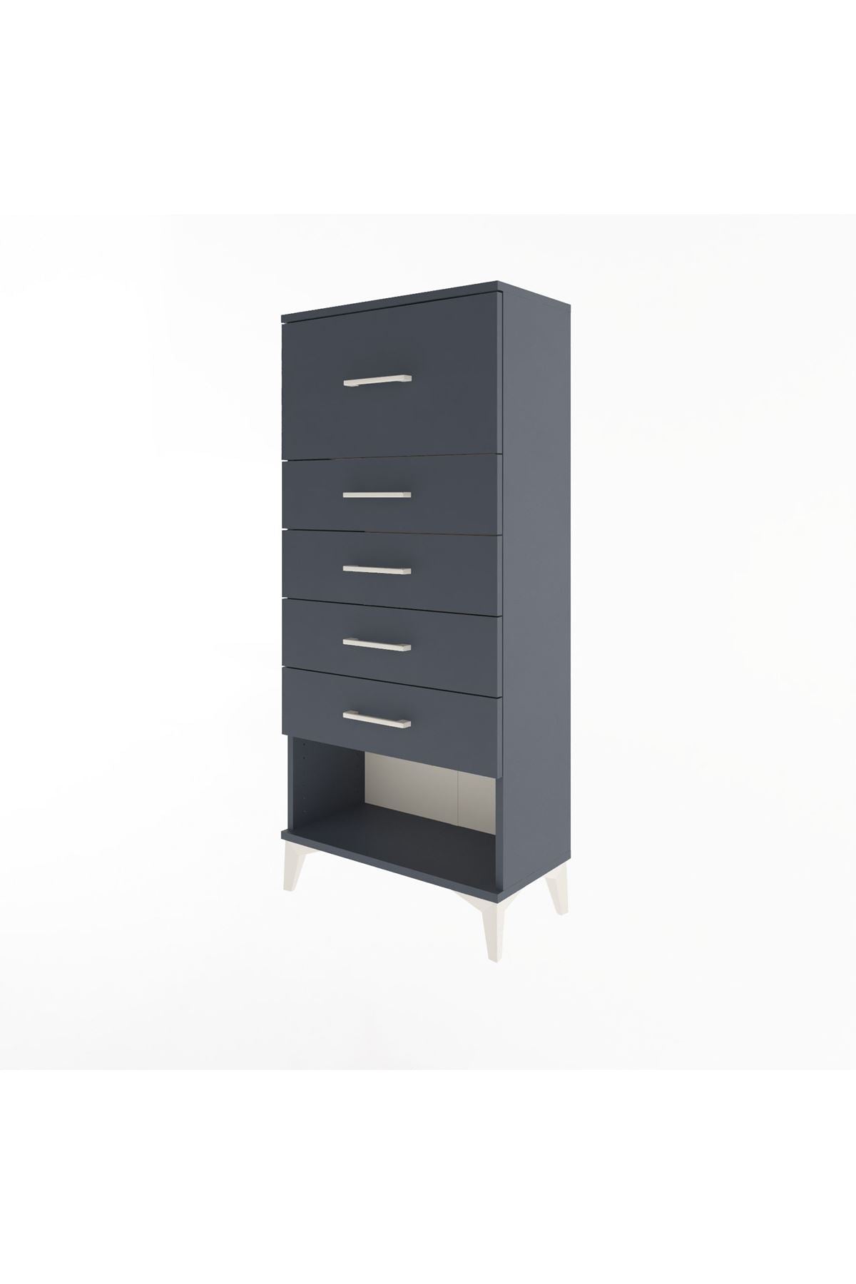 Arges Dolap 5 Çekmeceli 60x30x134 Antrasit-Antrasit