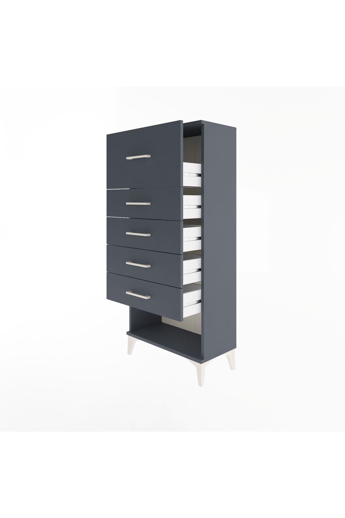 Arges Dolap 5 Çekmeceli 60x30x134 Antrasit-Antrasit