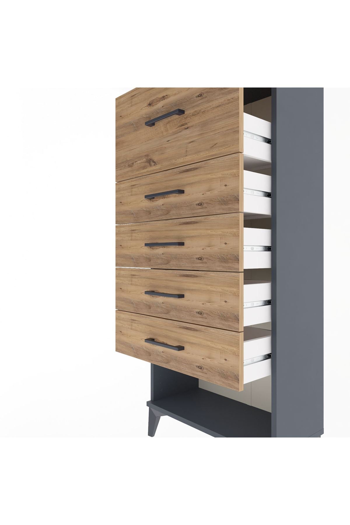 Arges Dolap 5 Çekmeceli 60x30x134 Antrasit-Çam