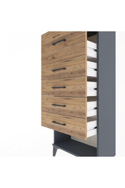 Arges Dolap 5 Çekmeceli 60x30x134 Antrasit-Çam