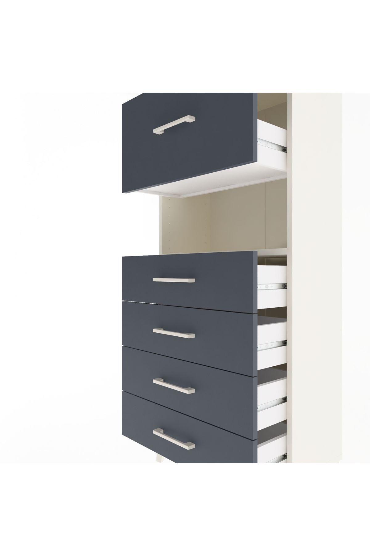 Arges Dolap Tek Raflı 5 Çekmeceli 60x30x134 Aytaşı-Antrasit