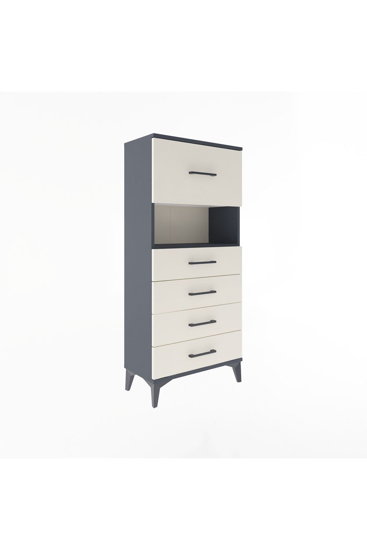 Arges Dolap Tek Raflı 5 Çekmeceli 60x30x134 Antrasit-Aytaşı