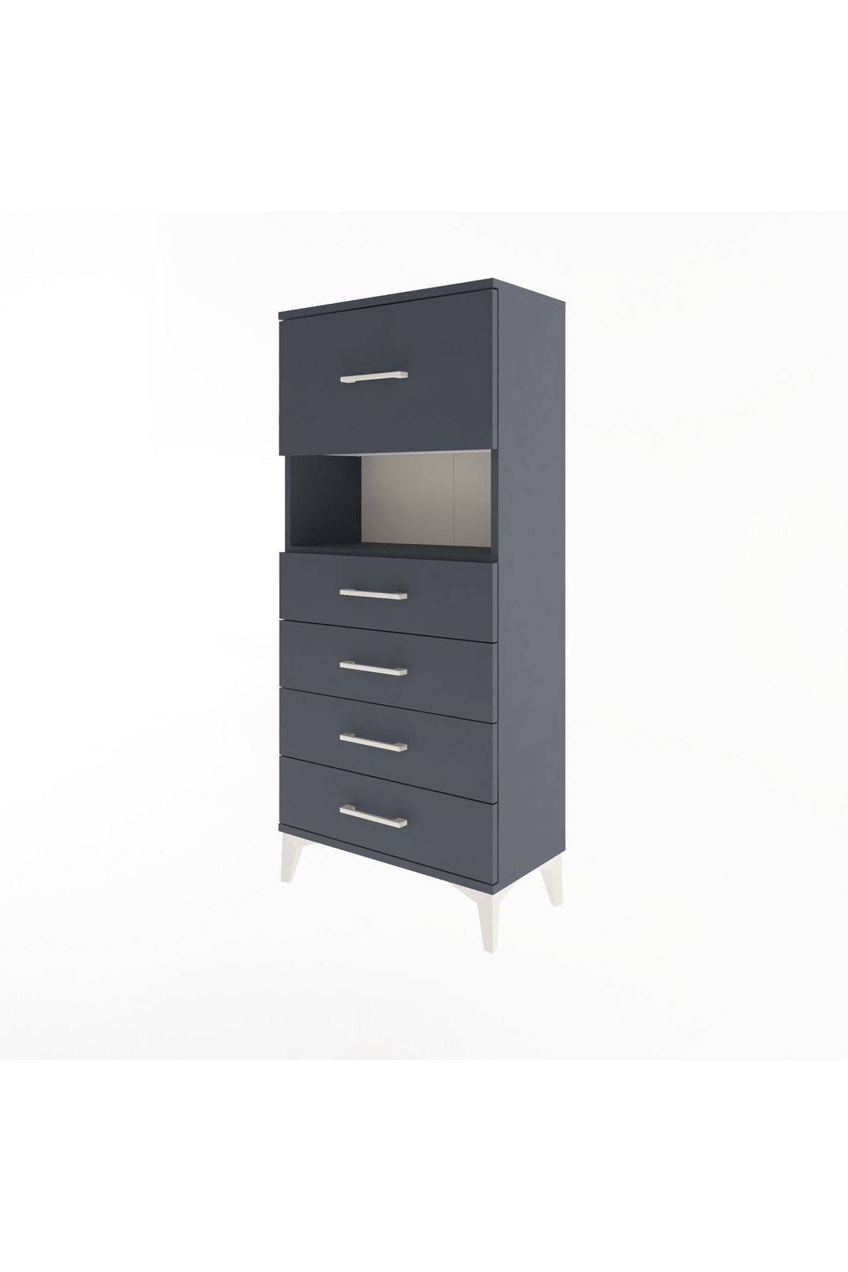 Arges Dolap Tek Raflı 5 Çekmeceli 60x30x134 Antrasit-Antrasit