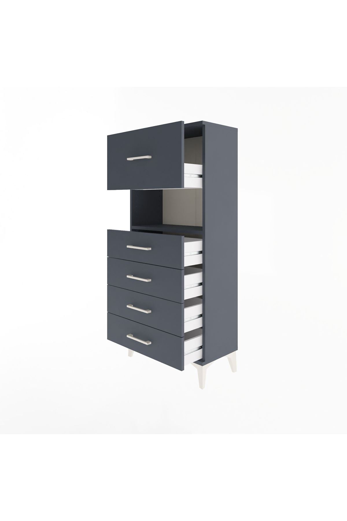 Arges Dolap Tek Raflı 5 Çekmeceli 60x30x134 Antrasit-Antrasit