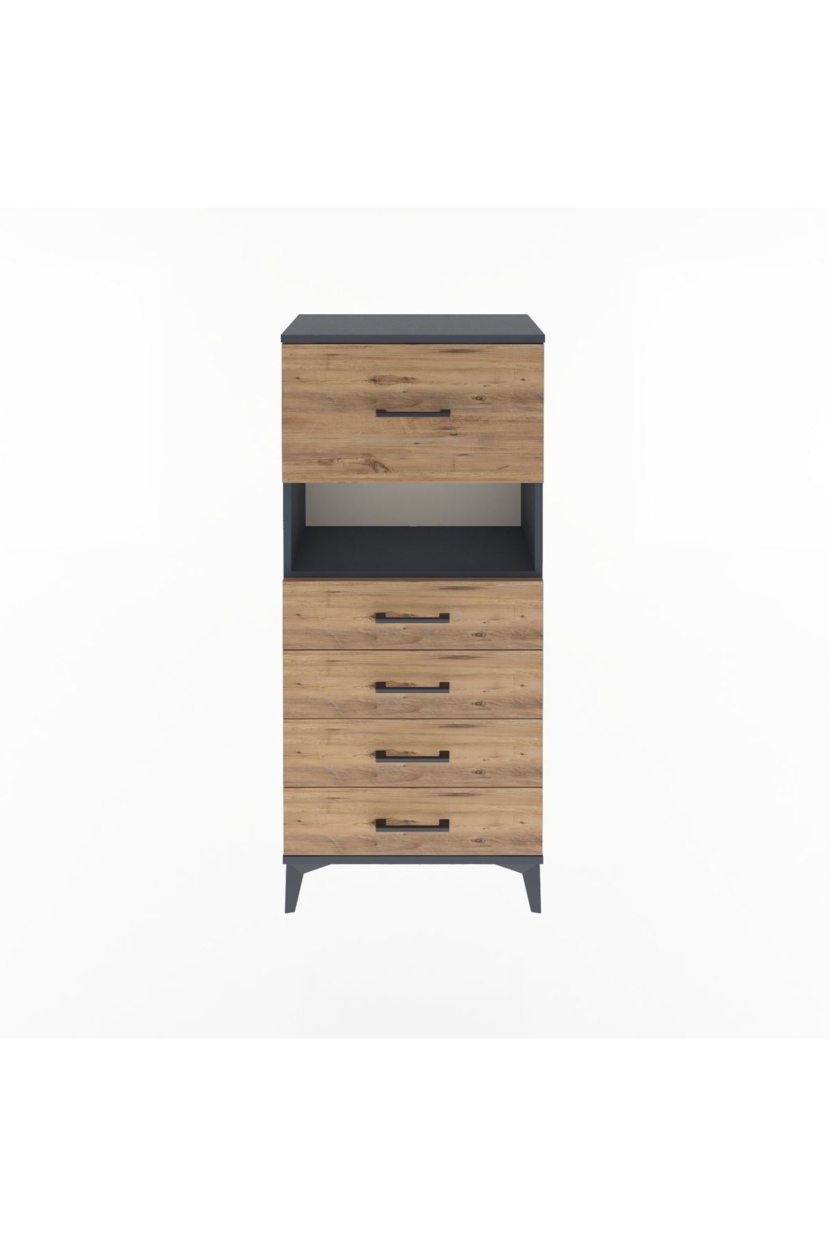 Arges Dolap Tek Raflı 5 Çekmeceli 60x30x134 Antrasit-Çam
