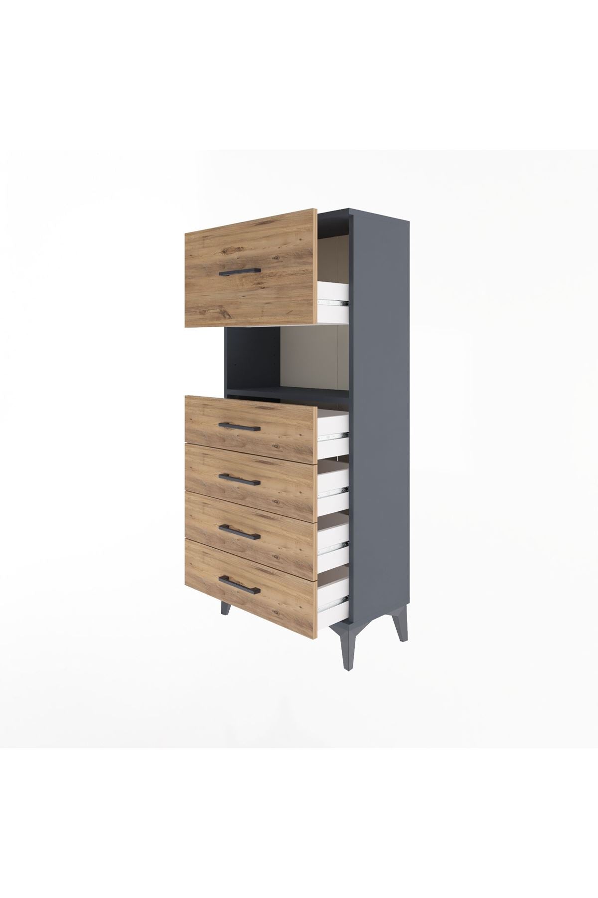 Arges Dolap Tek Raflı 5 Çekmeceli 60x30x134 Antrasit-Çam